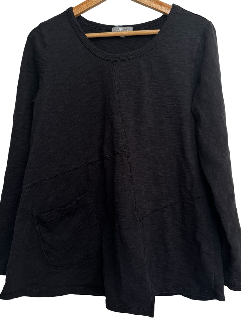 Habitat Pieced Pocket Tunic Top Size S Black Diagonal Hem Cotton Shirt